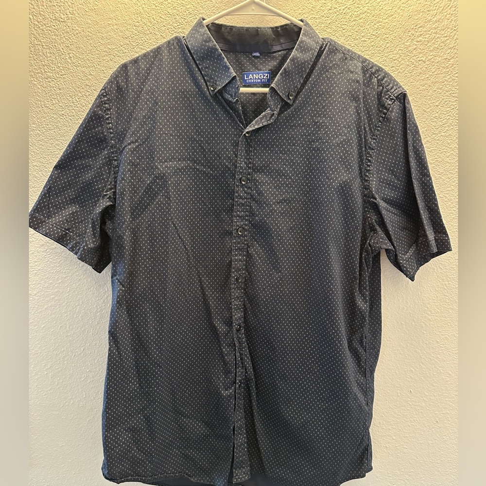 Short Sleeve Navy Button Up